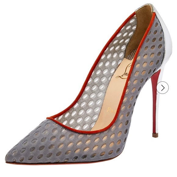 CHRISTIAN LOUBOUTIN Fishnet Suede Follies Resille 100 Pumps 38 Pre-Loved - Picture 5 of 16